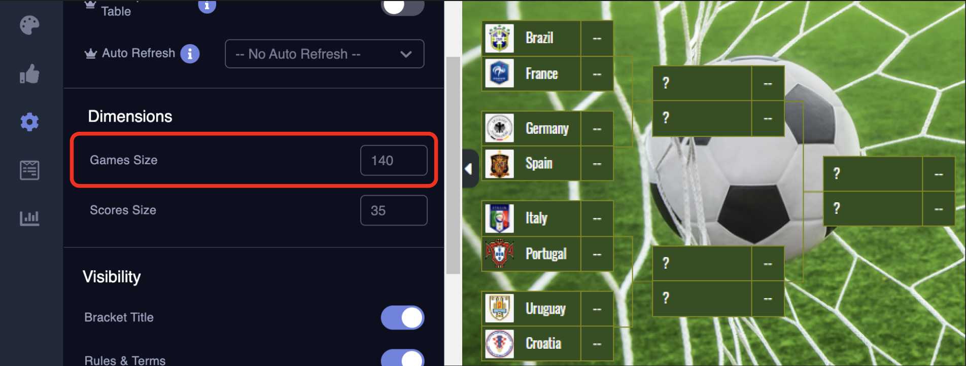 How to Change the Size of Games and Scores in the Bracket? Common Ninja