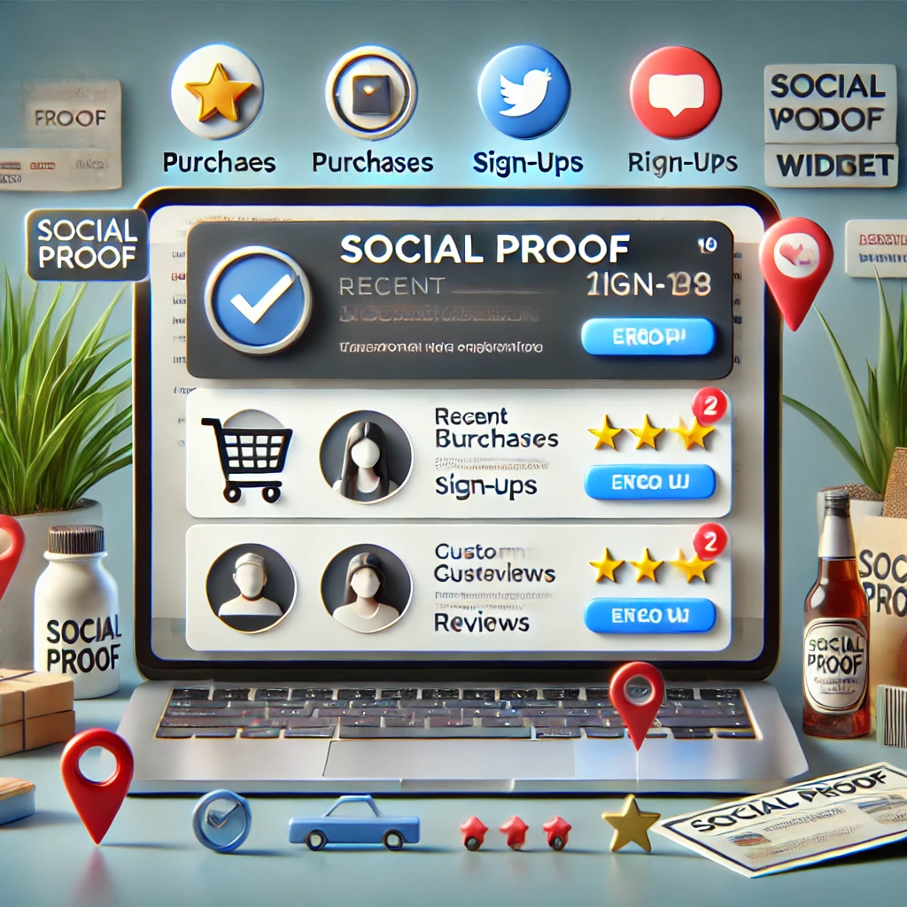 DALL·E 2024-06-28 11.21.36 - A visually appealing image of a website showing a Social Proof Widget in action. The widget displays notifications of recent purchases, sign-ups, and .webp